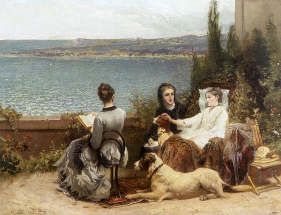 unknow artist Les dames de lete avec leur chien oil painting picture